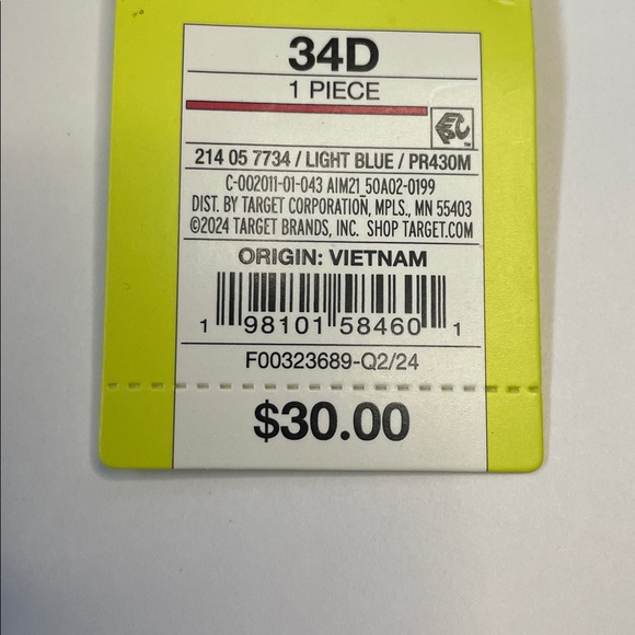 NWT ALL IN MOTION Light Blue Front-Zip Racerback Sports Bra.  Size 34D - Picture 3 of 6